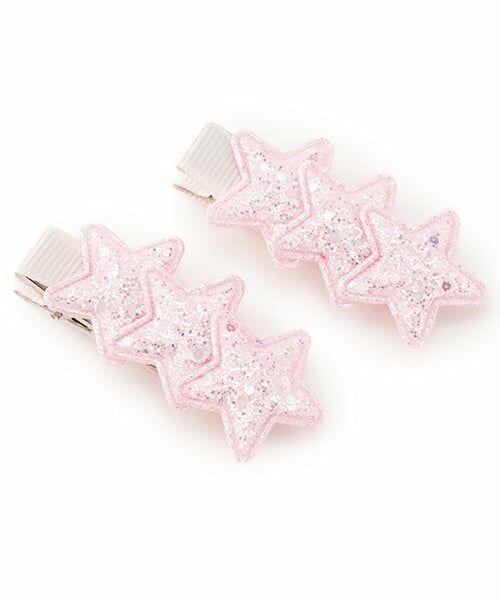 petit main / プティマイン ヘアピン | ラメ星ヘアクリップ2P（ライト ピンク）