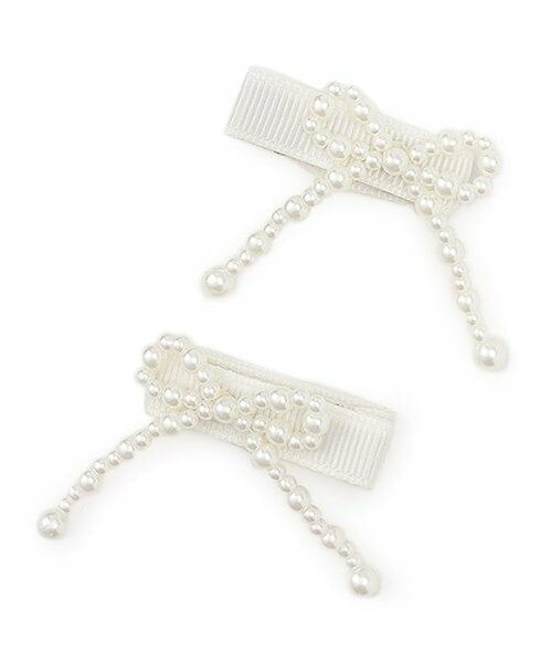 petit main / プティマイン ヘアピン | パールリボンヘアクリップ2P（アイボリー）