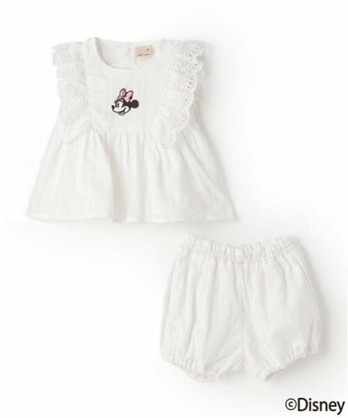 petit main / プティマイン ベビー・キッズウエア | 【Disney】肩フリルチュニックセットアップ（オフ ホワイト）
