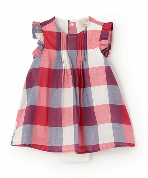 petit main / プティマイン ロンパース | 【リンク】マドラスチェックOPロンパース（ピンク）