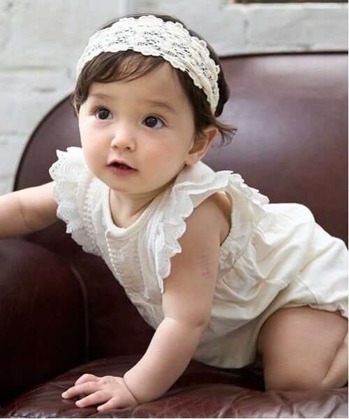 petit main / プティマイン ロンパース | レース切替カバーオール（アイボリー）