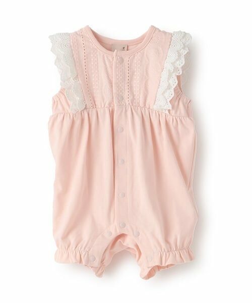 petit main / プティマイン ロンパース | レース切替カバーオール（ライト ピンク）