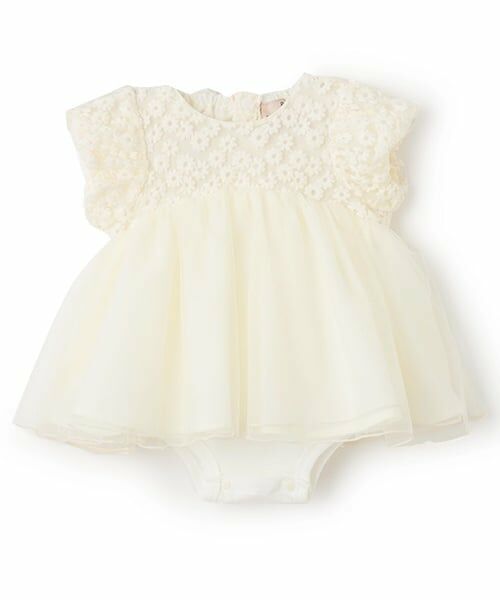 petit main / プティマイン ロンパース | 【リンク】チュールレースOPロンパース（ECRU(キナリ)）