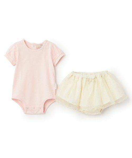 petit main / プティマイン ベビー・キッズウエア | 袖チュールロンパース＋スカパンセット（ライト ピンク）