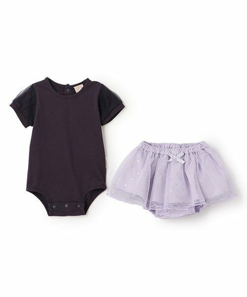 petit main / プティマイン ベビー・キッズウエア | 袖チュールロンパース＋スカパンセット（チャコール）