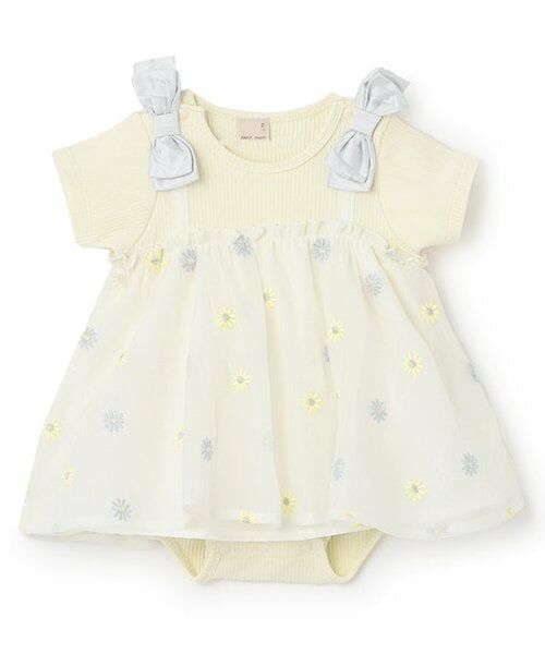 petit main / プティマイン ロンパース | 【リンク】花刺しゅう半袖ワンピース(ベビー)（黄）