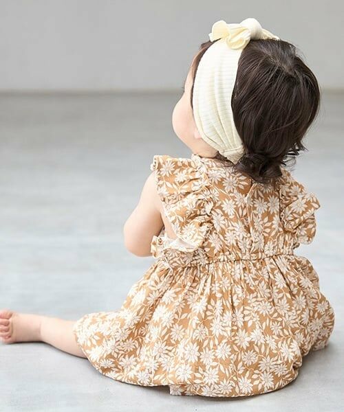 petit main / プティマイン ロンパース | 【リンク】花柄シャーリングワンピース(ベビー) | 詳細1