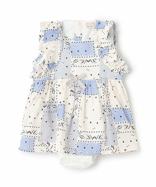 petit main / プティマイン ロンパース | 【リンク】花柄シャーリングワンピース(ベビー)（ブルー）