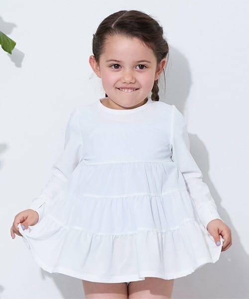 petit main / プティマイン 水着・スイムグッズ | 【SWIM】【リンク】ティアードラッシュガード(キッズ)（オフ ホワイト）