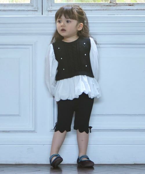 petit main / プティマイン ショート・ハーフ・半端丈パンツ | 【リンク】ニットバイカーパンツ（黒）