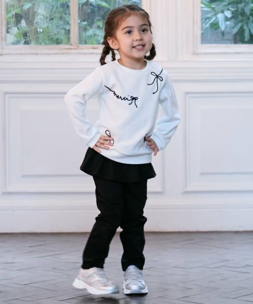 petit main / プティマイン その他パンツ | 【スマイル/防汚加工】フリルカットロングパンツ（黒）