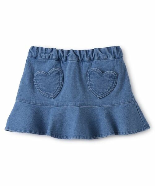 petit main / プティマイン ミニ・ひざ丈スカート | ハートポケットスカパン（ブルー）