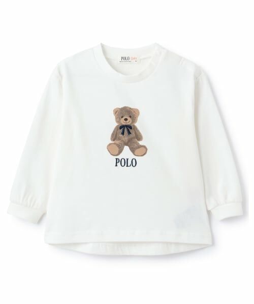 petit main / プティマイン Tシャツ | 【POLO BCS】くまグラフィック長袖T（薄ベージュ）