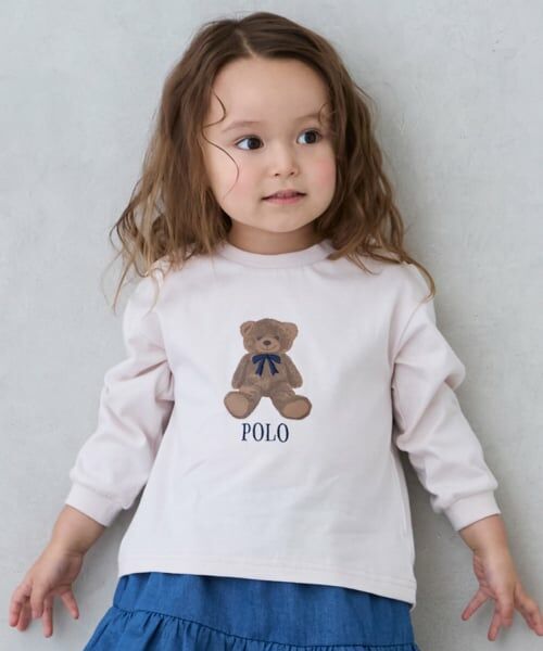 petit main / プティマイン Tシャツ | 【POLO BCS】くまグラフィック長袖T（ラベンダー）