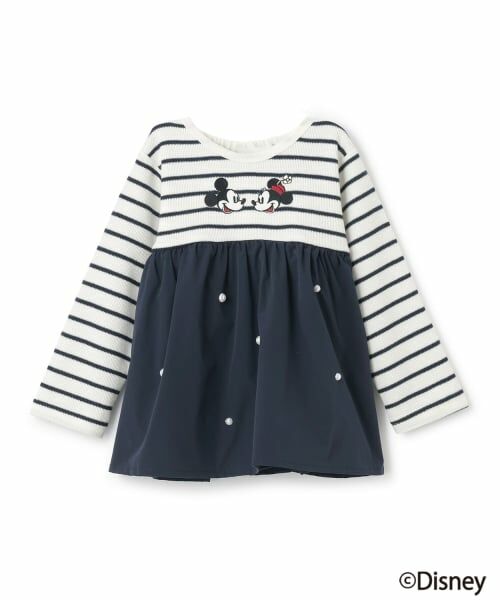 petit main / プティマイン Tシャツ | 【Disney】【リンク】ドッキング長袖チュニック（紺）
