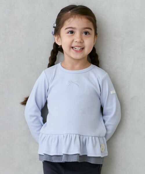 petit main / プティマイン Tシャツ | 【オーガニック】ペプラム長袖Tシャツ（ライト ブルー）