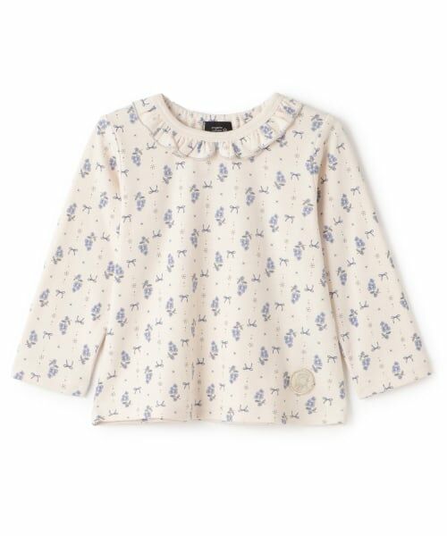 petit main / プティマイン Tシャツ | 【オーガニック】フリル衿長袖Tシャツ（生成）