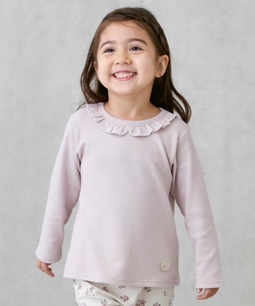 petit main / プティマイン Tシャツ | 【オーガニック】フリル衿長袖Tシャツ（ライト ピンク）