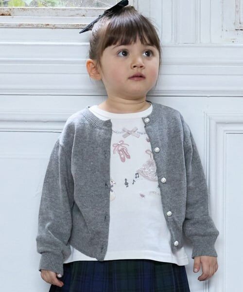 petit main / プティマイン カーディガン・ボレロ | 【リンク】パールボタンニットカーディガン（トップ グレー）