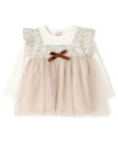 petit main / プティマイン Tシャツ | お花チュールドッキング長袖T