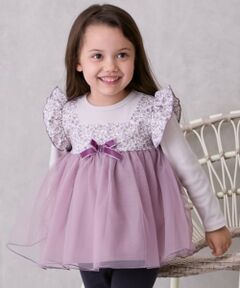 petit main / プティマイン Tシャツ | お花チュールドッキング長袖T