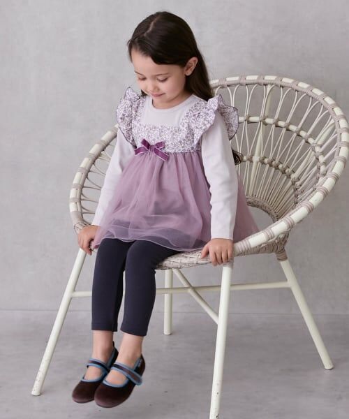 petit main / プティマイン Tシャツ | お花チュールドッキング長袖T | 詳細2