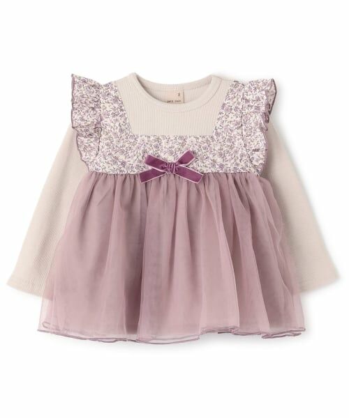 petit main / プティマイン Tシャツ | お花チュールドッキング長袖T | 詳細3