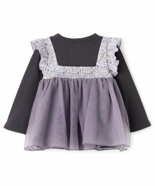 petit main / プティマイン Tシャツ | お花チュールドッキング長袖T | 詳細4