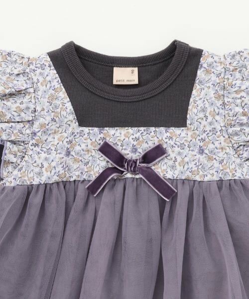 petit main / プティマイン Tシャツ | お花チュールドッキング長袖T | 詳細5