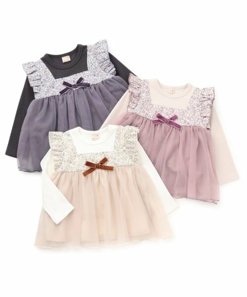 petit main / プティマイン Tシャツ | お花チュールドッキング長袖T | 詳細9