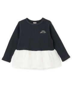 petit main / プティマイン Tシャツ | チュールペプラムロゴ長袖Tシャツ