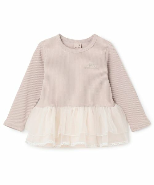 petit main / プティマイン Tシャツ | チュールペプラムロゴ長袖Tシャツ（ライト ピンク）