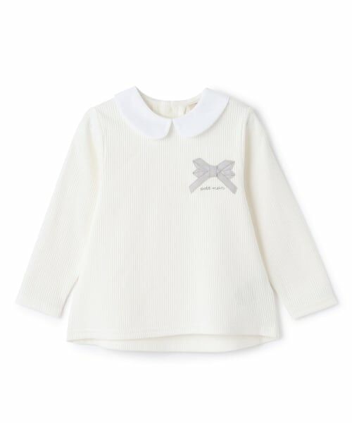 petit main / プティマイン Tシャツ | 【リンク】衿つきリボン長袖Tシャツ（アイボリー）