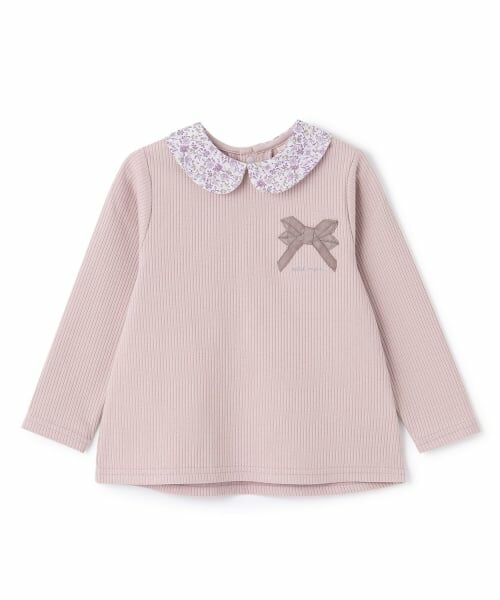 petit main / プティマイン Tシャツ | 【リンク】衿つきリボン長袖Tシャツ（ライト ピンク）