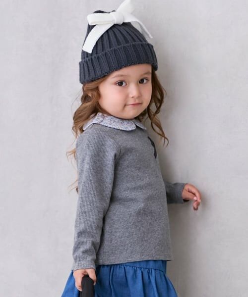 petit main / プティマイン Tシャツ | 【リンク】衿つきリボン長袖Tシャツ | 詳細1