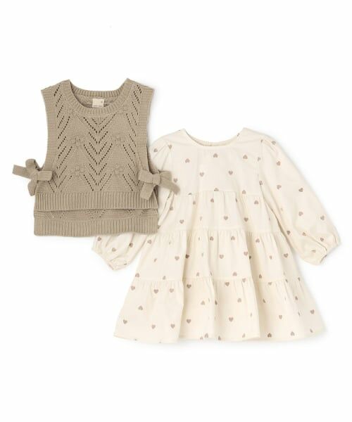 petit main / プティマイン ミニ丈・ひざ丈ワンピース | 【リンク】ベストつきティアードワンピース(キッズサイズ) | 詳細6