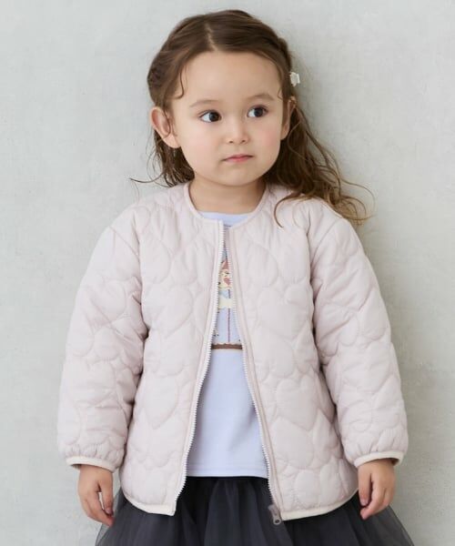 petit main / プティマイン ブルゾン | 【リンク】ハートキルティングジャケット(キッズサイズ)（ライト ピンク）