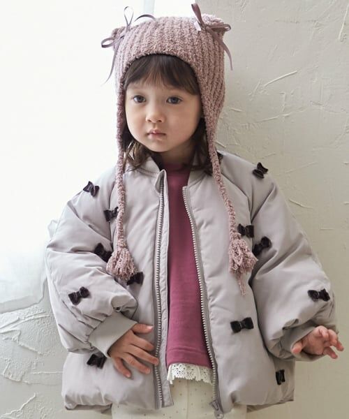 petit main / プティマイン ブルゾン | 【リンク/洗える】ちびリボン中綿ジャケット（モカ茶）