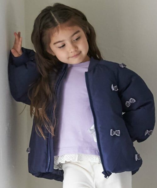 petit main / プティマイン ブルゾン | 【リンク/洗える】ちびリボン中綿ジャケット（紺）