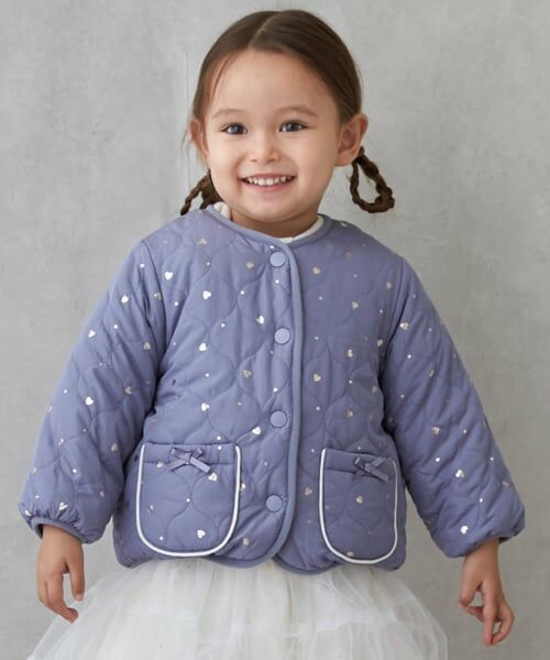 petit main / プティマイン ブルゾン | 【リンク】箔プリントリバーシブルジャケット（ブルー グレー）