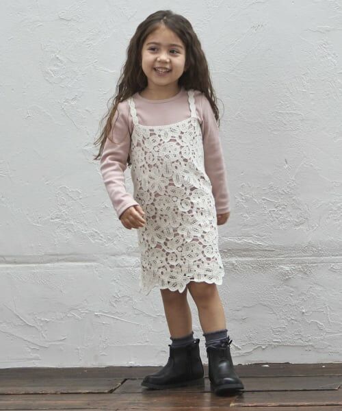 petit main / プティマイン ミニ丈・ひざ丈ワンピース | レースキャミワンピース（オフ ホワイト）