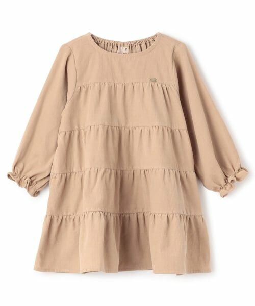 petit main / プティマイン ミニ丈・ひざ丈ワンピース | コーデュロイティアードワンピース（薄ベージュ）