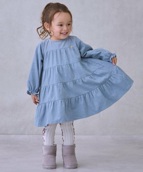 petit main / プティマイン ミニ丈・ひざ丈ワンピース | コーデュロイティアードワンピース（ライト グリーン）