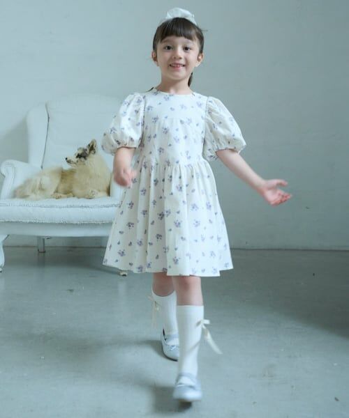 petit main / プティマイン ミニ丈・ひざ丈ワンピース | 【リンク】袖パフワンピース（アイボリー）