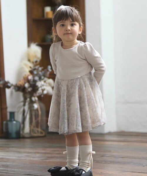 petit main / プティマイン ミニ丈・ひざ丈ワンピース | 【リンク】フレアチュールワンピース（グレージュ）