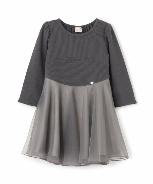 petit main / プティマイン ミニ丈・ひざ丈ワンピース | 【リンク】フレアチュールワンピース（チャコール）