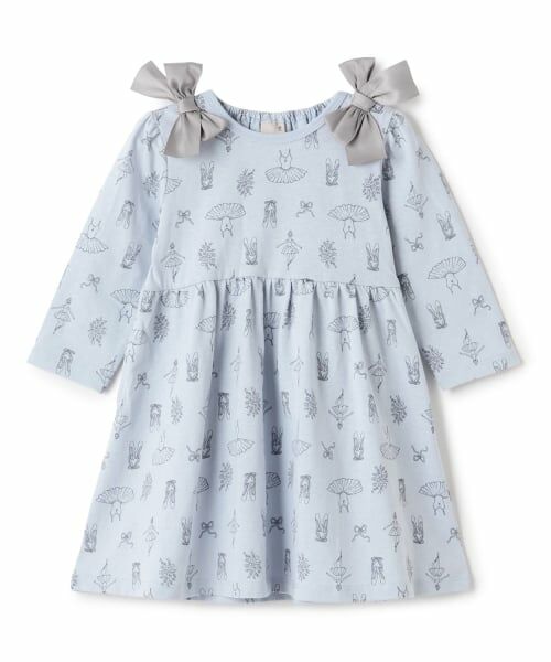 petit main / プティマイン ミニ丈・ひざ丈ワンピース | 【GOODPRICE】柄リボンカットワンピース（ライト ブルー）