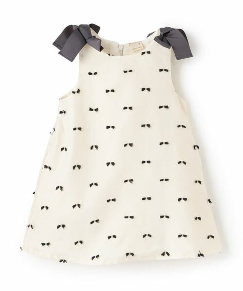 petit main / プティマイン ミニ丈・ひざ丈ワンピース | 【リンク】肩リボンジャンパースカート（薄ベージュ）