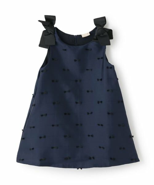 petit main / プティマイン ミニ丈・ひざ丈ワンピース | 【リンク】肩リボンジャンパースカート（紺）