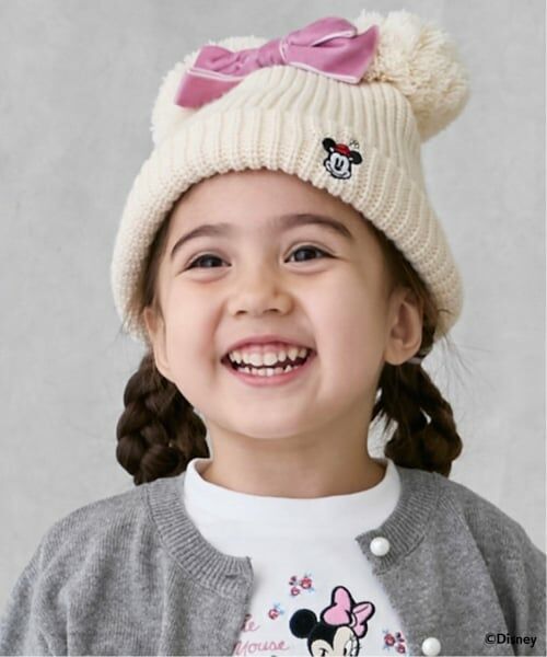 petit main / プティマイン ニットキャップ | 【Disney】W梵天ニット帽（アイボリー）